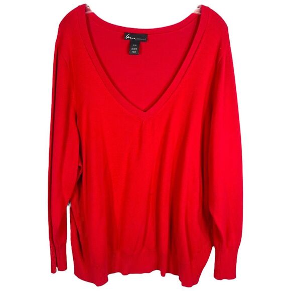 Lane Bryant Plus Size 26 28W Sweater Pullover‎ Red V Neck Long Sleeve Knit 1237 - Picture 1 of 6